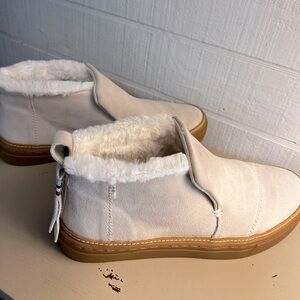 TOMS Beige Suede Fur Bootie Sneakers